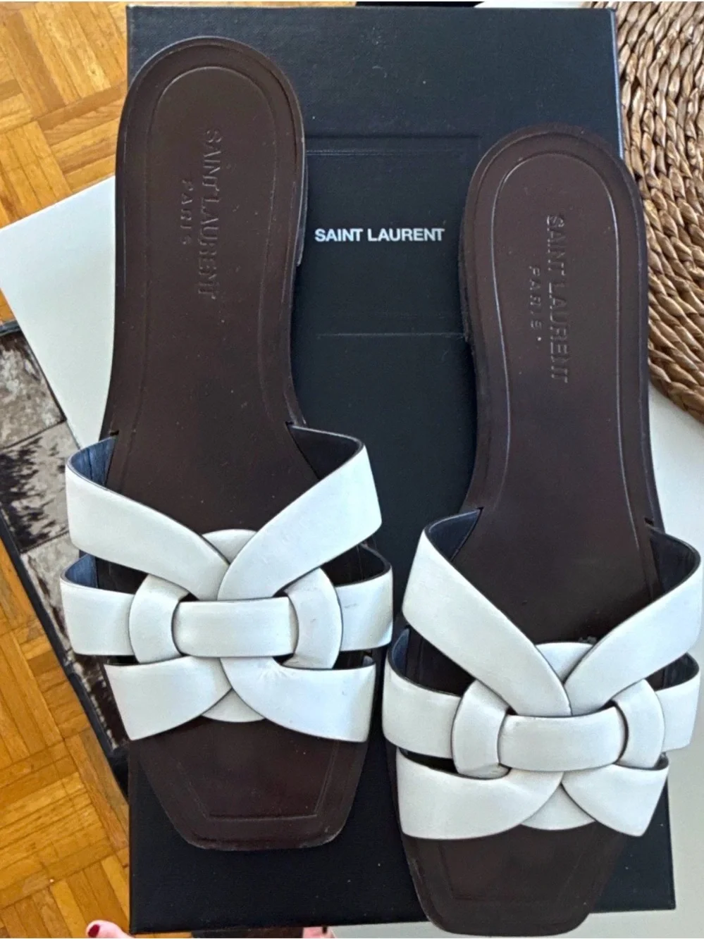 Saint Laurent White Knotted Leather Slide Mules